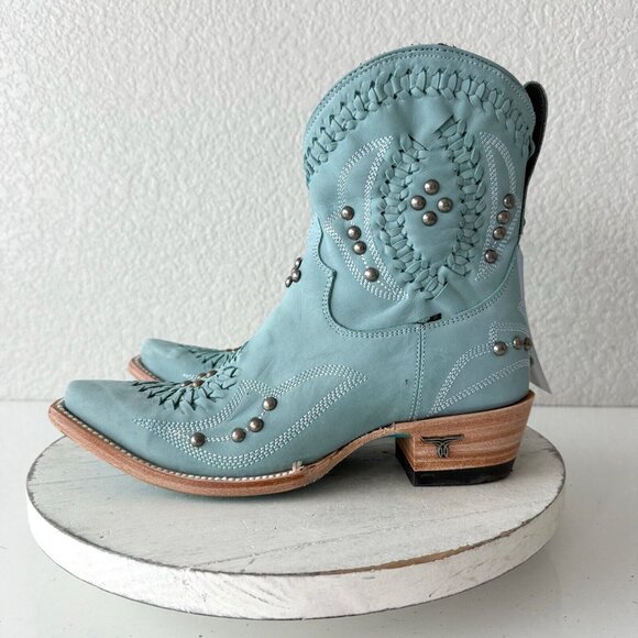 Lane COSSETTE Womens Cowboy Booties 6.5 Western Blue Leather Cowgirl Short Boots - Picture 5 of 13